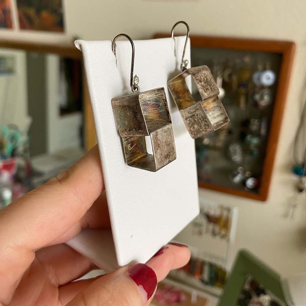 Stackable Square Vintage Silver Earrings - image 4